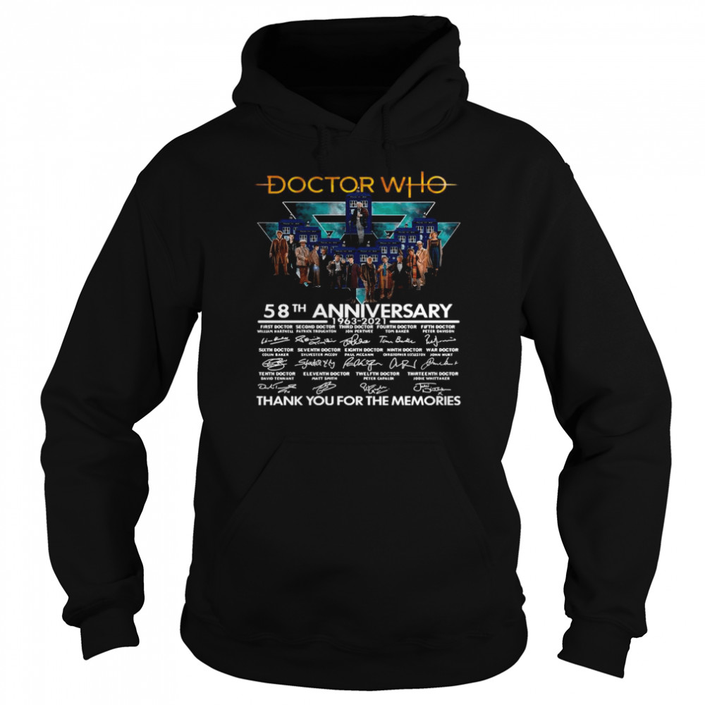 Doctor Who 58th Anniversary 1963 2021 Thank You For The Memories Signatures Unisex Hoodie