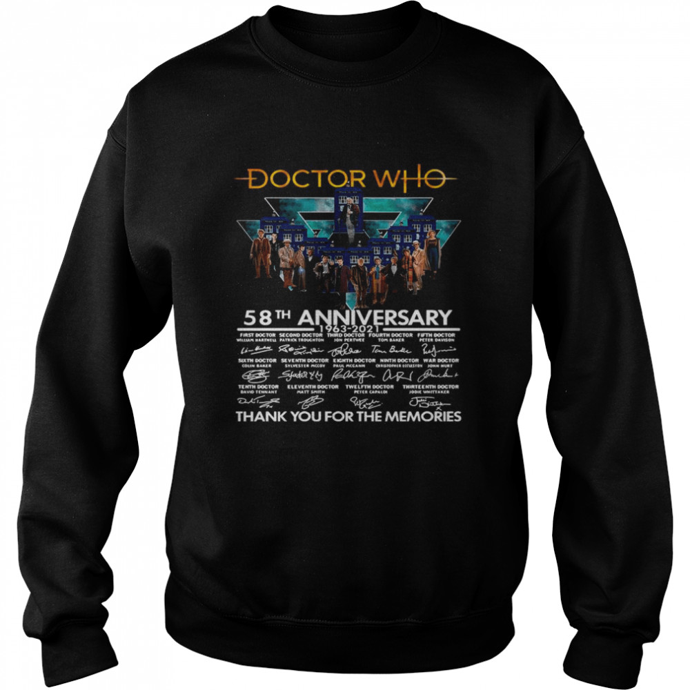 Doctor Who 58th Anniversary 1963 2021 Thank You For The Memories Signatures Unisex Sweatshirt