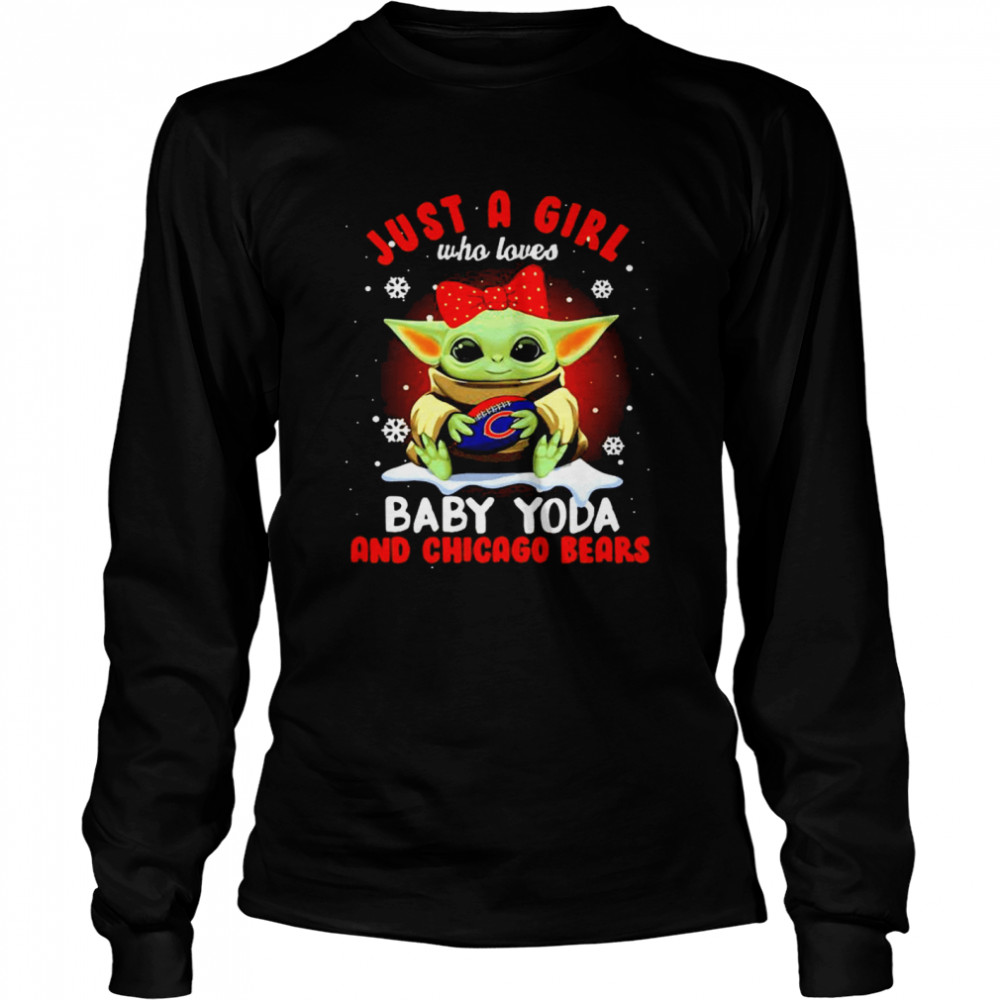 Just A Girl Who Loves Baby Yoda And Chicago Bears Football  Long Sleeved T-shirt