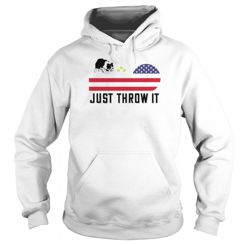 Just Throw It Border Collie American Flag USA July 4  Unisex Hoodie