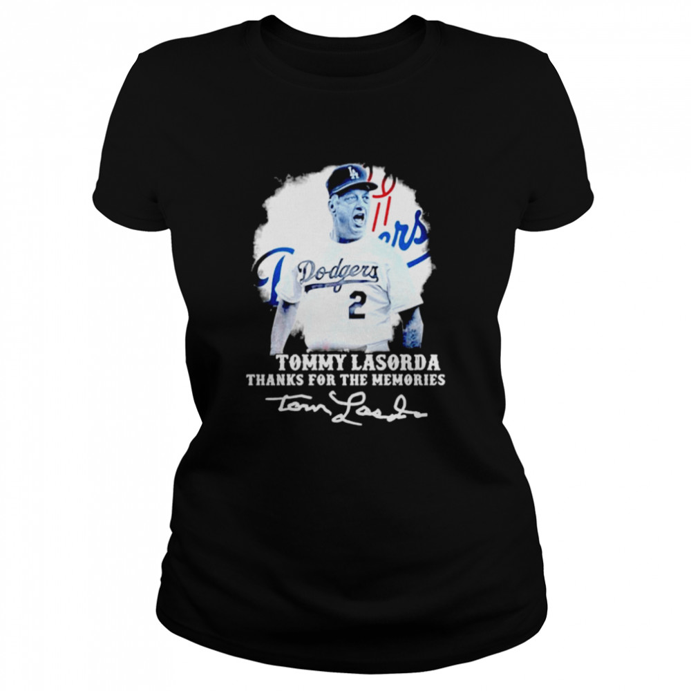 Los Angeles Dodgers Tommy Lasorda Thanks For The Memories Signatures Classic Women's T-shirt