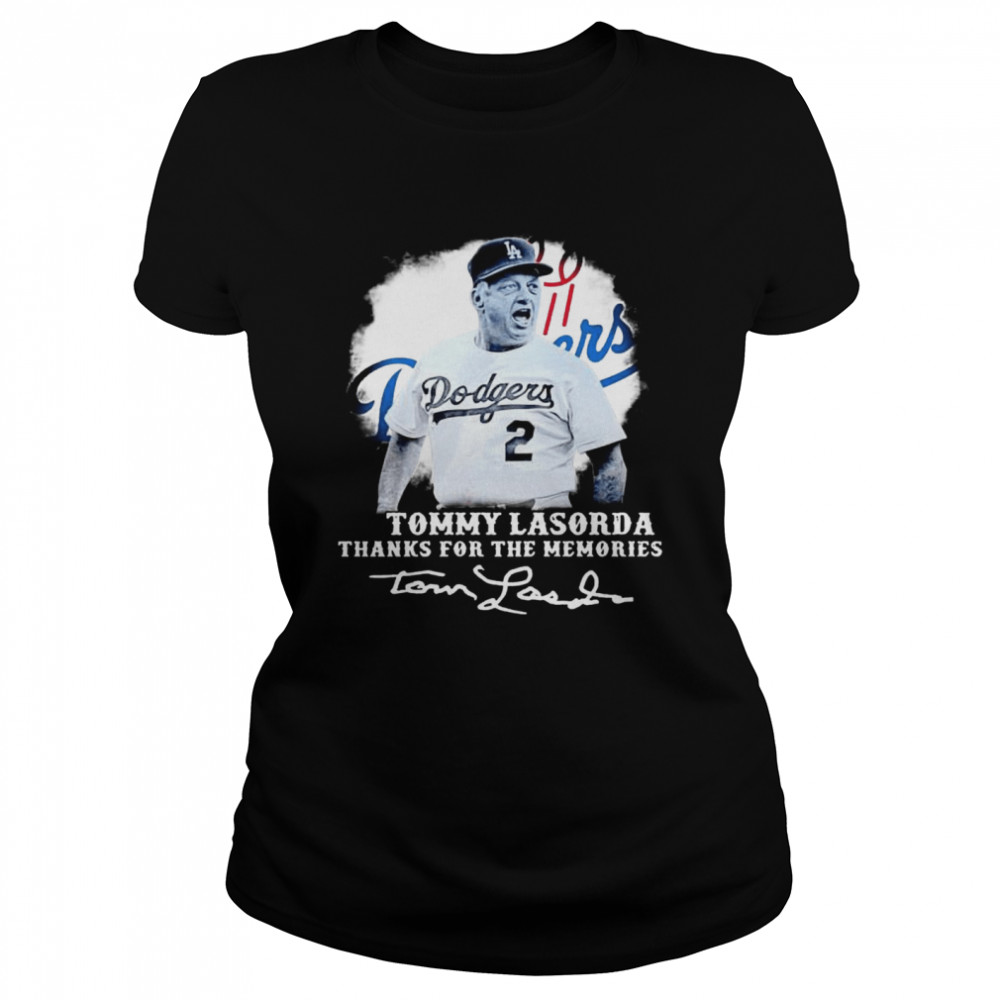 Los Angeles Dodgers Tommy Lasorda Thanks For The Memories Signatures  Classic Women's T-shirt