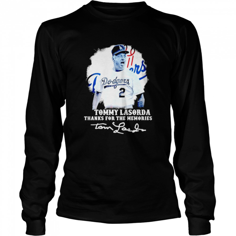 Los Angeles Dodgers Tommy Lasorda Thanks For The Memories Signatures Long Sleeved T-shirt