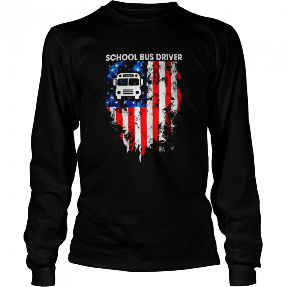 School Bus Driver American Flag Long Sleeved T-shirt