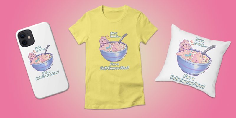 “Full Course Meal Cereal” Phone Case, Women’s Fitted T-Shirt, and Throw Pillow by Sadie Samet, available in Jessie Paege’s Artist Shop