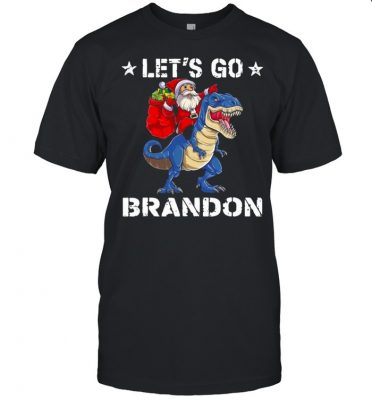 Merry Christmas Santa Claus Riding Dinosaurs Let’s Go Brandon Shirt