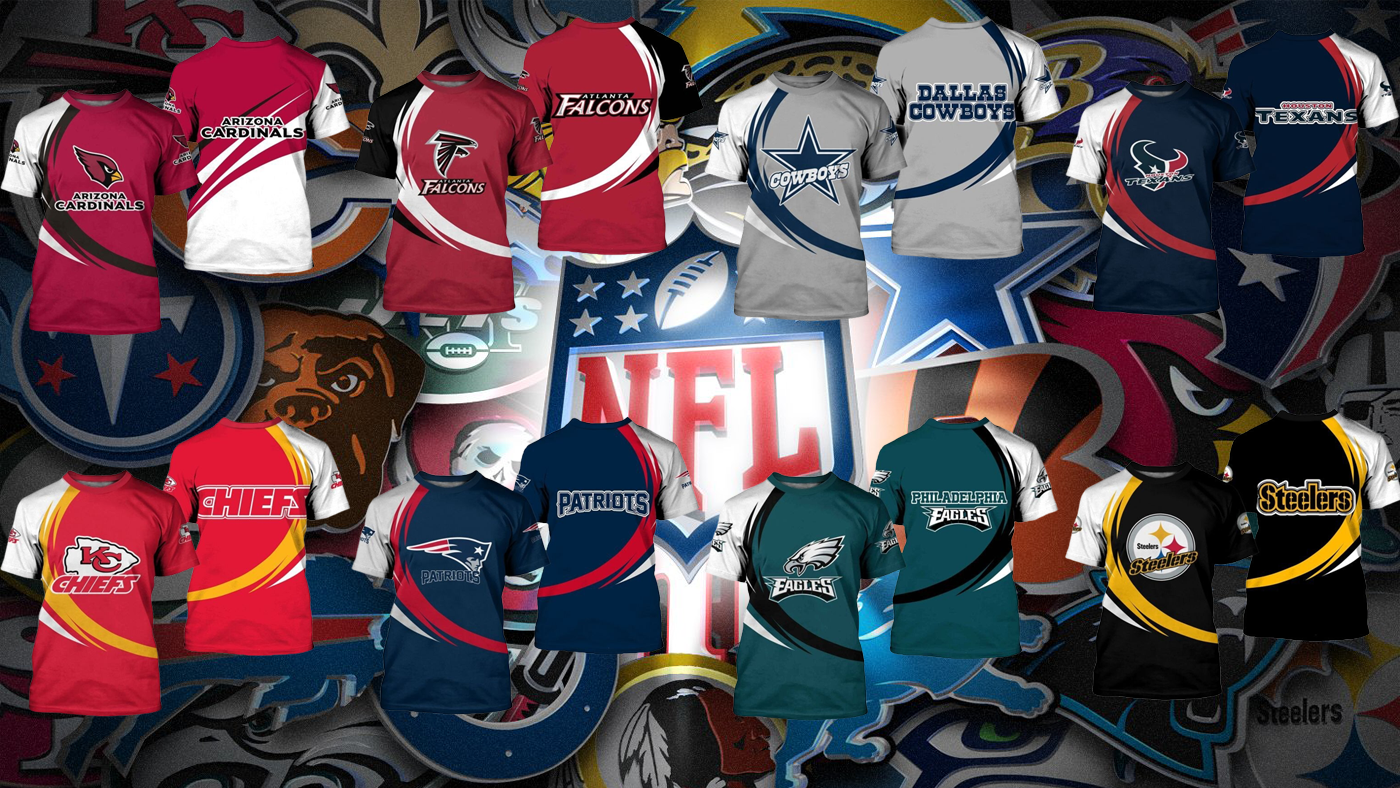 3D Curve Style T-shirt Templates For NFL Teams