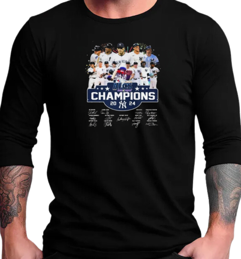 ALCS Champions 2024 New York Yankees Signatures Fireworks T-Shirt Long Sleeved T-shirt 