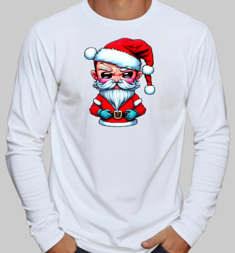 Angry Santa Claus Cartoon Character Holding a Cup T-Shirt Long Sleeved T-shirt 