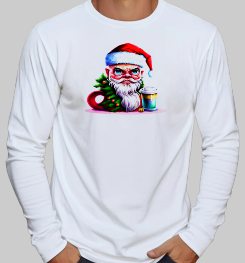 Angry Santa Claus with Coffee Cup T-Shirt Long Sleeved T-shirt 