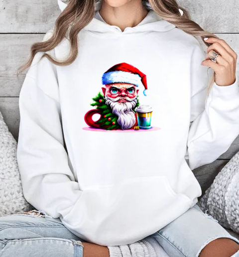 Angry Santa Claus with Coffee Cup T-Shirt Unisex Hoodie