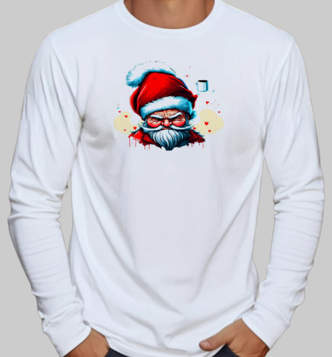 Angry Santa Claus with a Coffee Cup T-Shirt Long Sleeved T-shirt 