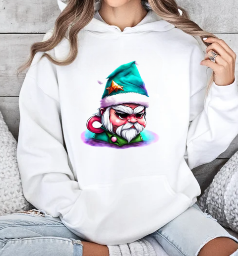 Black and White Cartoon Gnome Wearing Elf Hat T-Shirt Unisex Hoodie