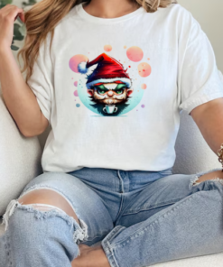 Cartoon Character Enjoying Coffee with Santa Hat T-Shirt Classic Women's T-shirt