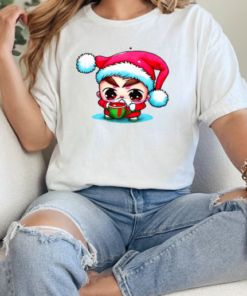 Cartoon Character Wearing Santa Claus Hat Drinking Iced Coffee T-Shirt Classic Women's T-shirt