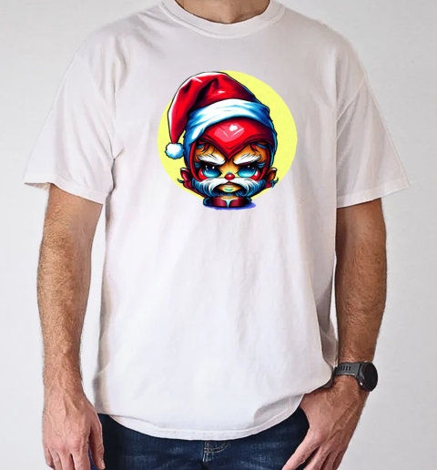 Cartoon Character Wearing Santa Claus Hat and Red Beard T-Shirt