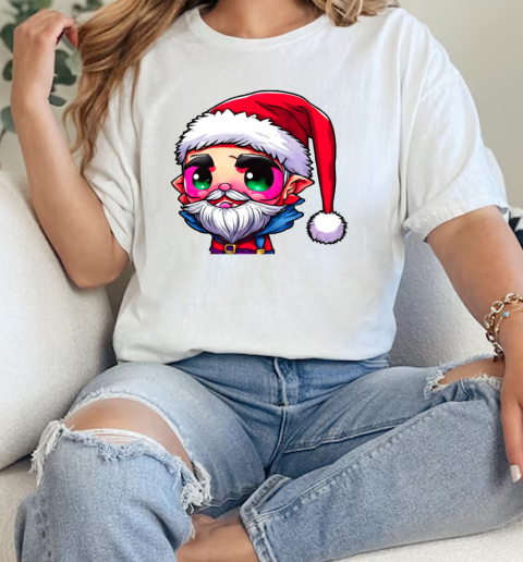 Cartoon Character Wearing Santa Claus Hat with Green Eyes and Red Beard T-Shirt Classic Women's T-shirt