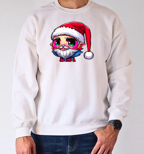 Cartoon Character Wearing Santa Claus Hat with Green Eyes and Red Beard T-Shirt Unisex Sweatshirt