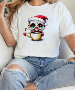 Cartoon Character in Santa Claus Hat Drinking Iced Coffee T-Shirt Classic Women's T-shirt