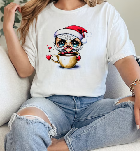 Cartoon Character in Santa Claus Hat Drinking Iced Coffee T-Shirt Classic Women's T-shirt