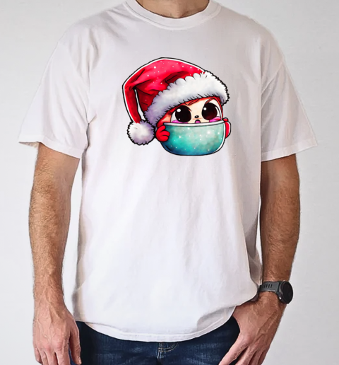 Cartoon Character in Santa Hat Sitting in a Bowl T-Shirt