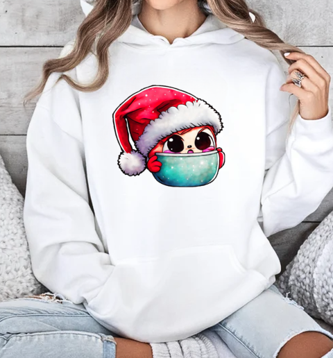 Cartoon Character in Santa Hat Sitting in a Bowl T-Shirt Unisex Hoodie