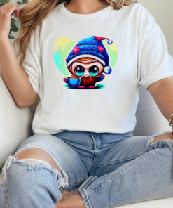 Cartoon Character with Elf Hat and Coffee T-Shirt Classic Women's T-shirt