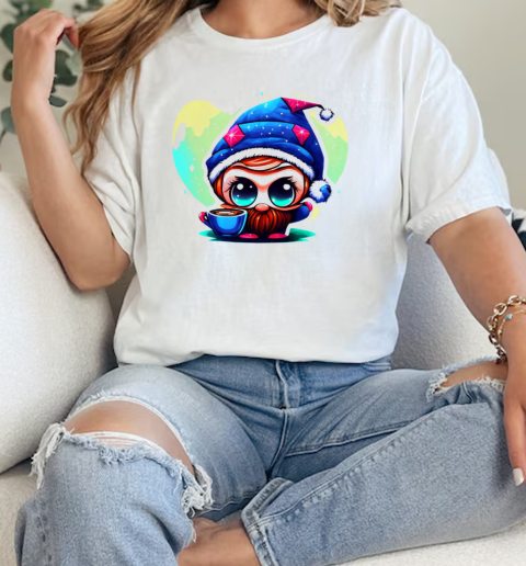 Cartoon Character with Elf Hat and Coffee T-Shirt Classic Women's T-shirt