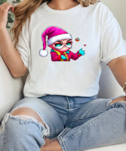 Cartoon Character with Santa Claus Hat and Colorful Balls T-Shirt Classic Women's T-shirt