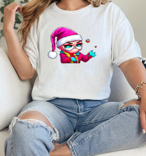 Cartoon Character with Santa Claus Hat and Colorful Balls T-Shirt Classic Women's T-shirt