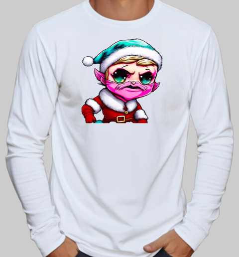 Cartoon Character with Santa Claus Hat and Pink Beard T-Shirt Long Sleeved T-shirt 