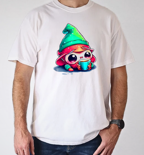 Cartoon Elf Drinking Coffee from an Ice Cream Cone T-Shirt