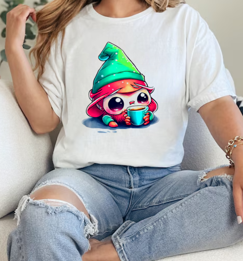 Cartoon Elf Drinking Coffee from an Ice Cream Cone T-Shirt Classic Women's T-shirt