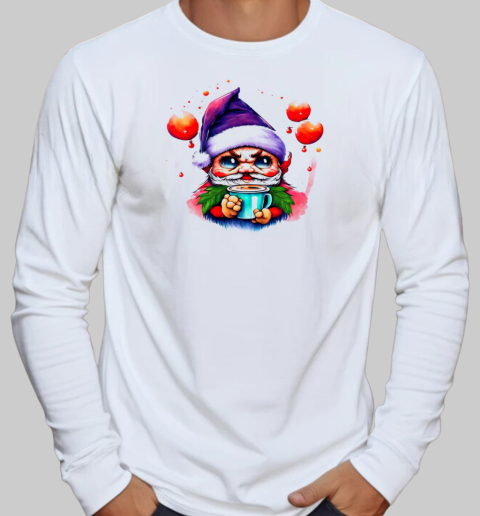 Cartoon Gnome with Colorful Balloons Illustration T-Shirt Long Sleeved T-shirt 