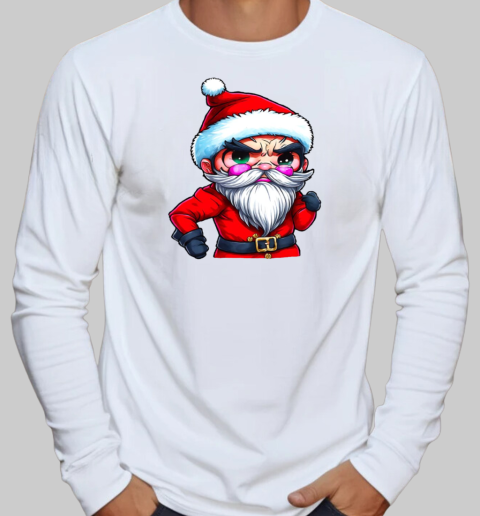 Cartoon Santa Claus Character with Angry Expression T-Shirt Long Sleeved T-shirt 