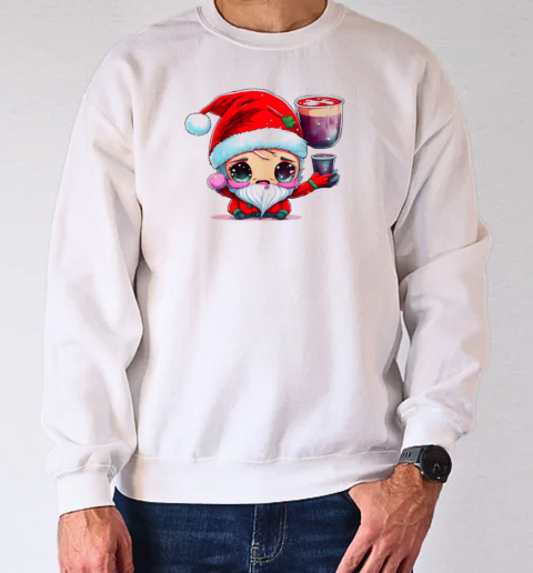 Cartoon Santa Claus Character with Cups of Liquid T-Shirt Unisex Sweatshirt