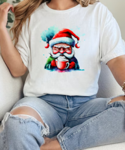 Cartoon Santa Claus Drinking Coffee T-Shirt Classic Women's T-shirt