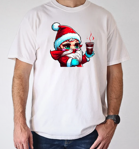 Cartoon Santa Claus Holding a Cup of Hot Cocoa T-Shirt