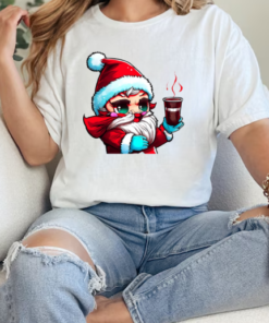 Cartoon Santa Claus Holding a Cup of Hot Cocoa T-Shirt Classic Women's T-shirt