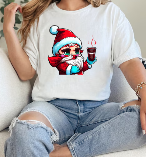 Cartoon Santa Claus Holding a Cup of Hot Cocoa T-Shirt Classic Women's T-shirt