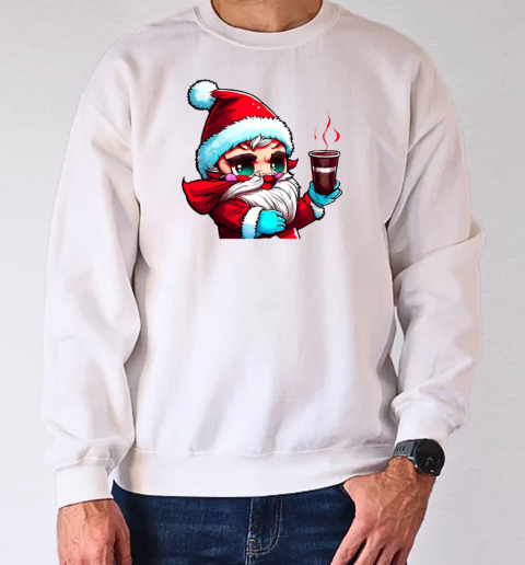 Cartoon Santa Claus Holding a Cup of Hot Cocoa T-Shirt Unisex Sweatshirt