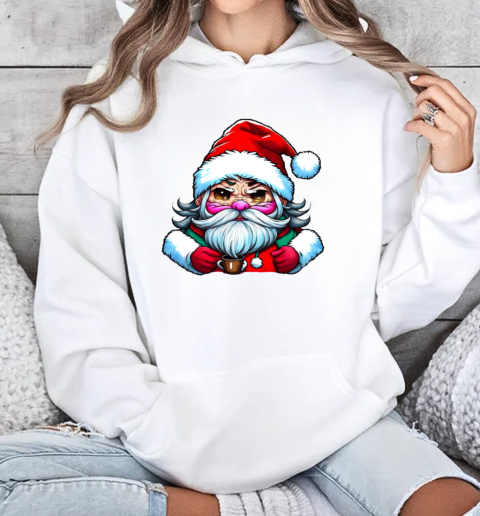 Cartoon Santa Claus holding a coffee cup T-Shirt Unisex Hoodie