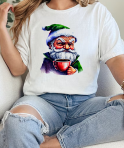 Cartoon Santa Claus holding a cup of coffee T-Shirt Classic Women's T-shirt