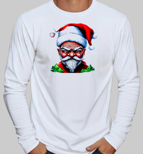 Cartoon Santa Claus with Coffee Cup T-Shirt Long Sleeved T-shirt 