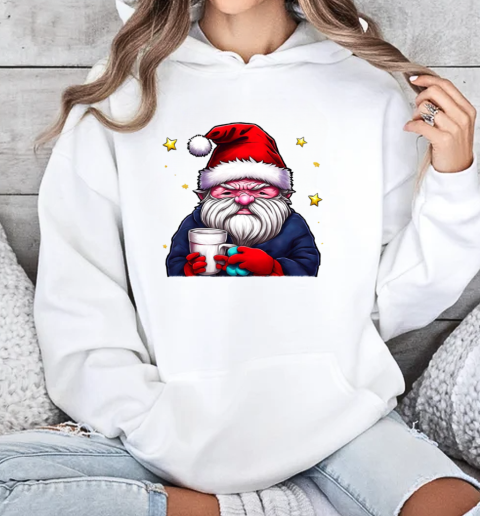 Cartoon Santa Claus with Coffee Cup and Stars T-Shirt Unisex Hoodie