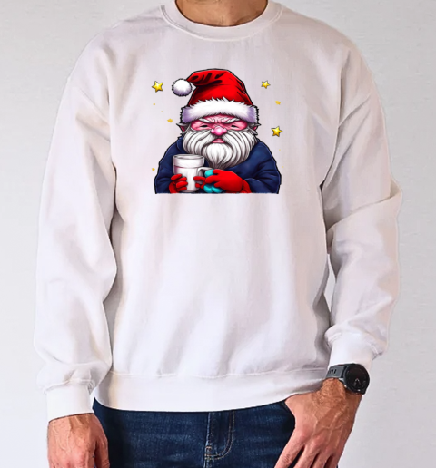 Cartoon Santa Claus with Coffee Cup and Stars T-Shirt Unisex Sweatshirt