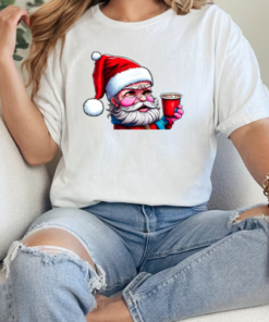 Cartoon Santa Claus with Iced Coffee Cup T-Shirt Classic Women's T-shirt