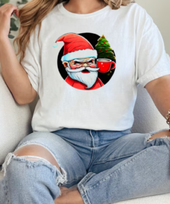 Cartoon Santa Claus with Iced Coffee and Christmas Trees T-Shirt Classic Women's T-shirt