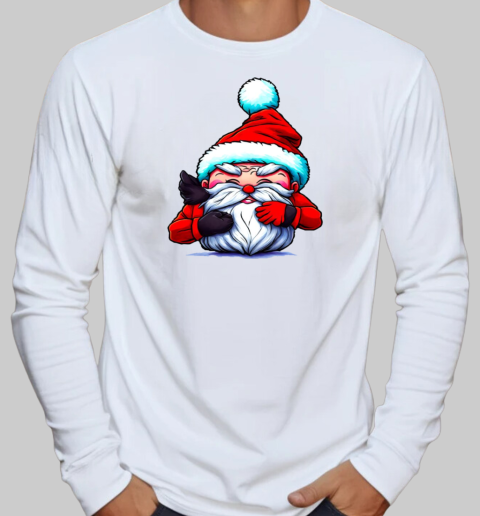 Cartoon Santa Claus with Reindeer T-Shirt Long Sleeved T-shirt 