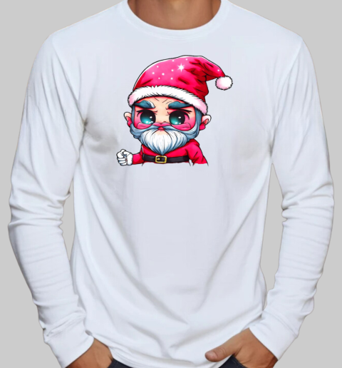 Cartoon Santa Claus with red hat and white beard T-Shirt Long Sleeved T-shirt 